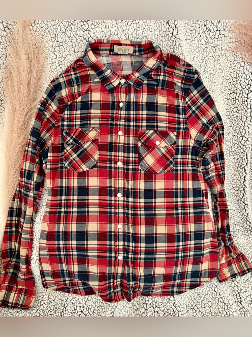 Passport Red Navy Cream Plaid Button-Down Shirt